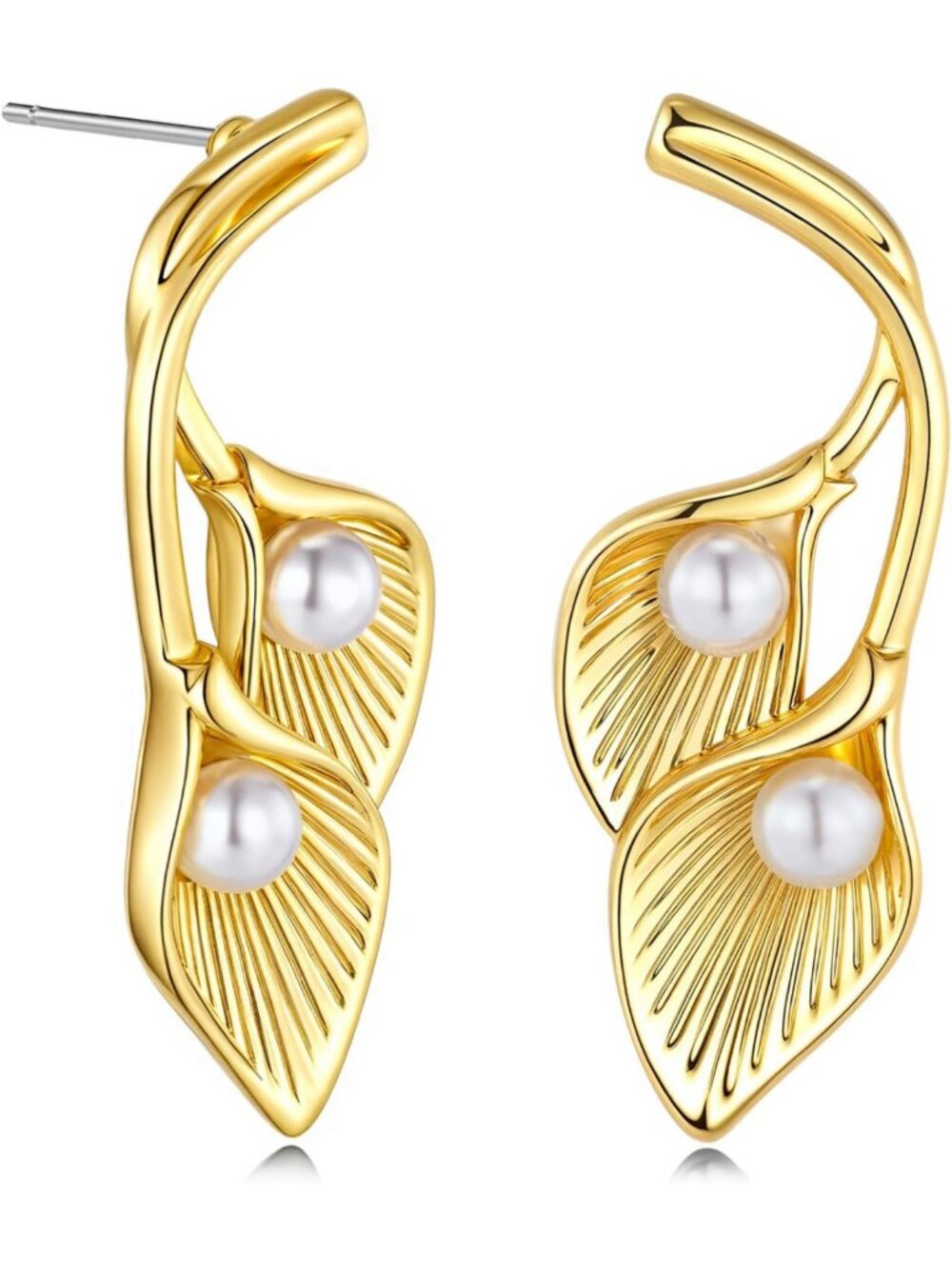 Handmade 18K Gold Plated Two Tone Dangle Earrings - Boho Floral Drop Jewelry